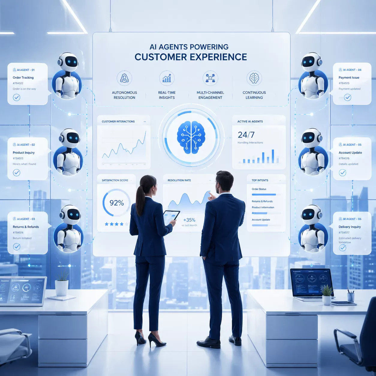 Agentic AI in customer experience showing autonomous systems handling customer journeys and interactions