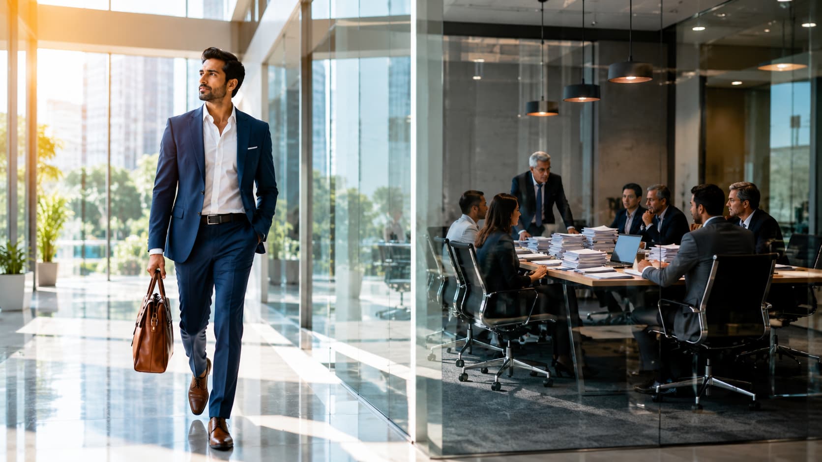 Executive candidate walking away while corporate leaders remain stuck in hiring approvals and decision bottlenecks, illustrating the hidden cost of a slow hiring process.